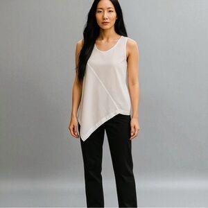 OSKA White Asymmetrical Sleeveless Linen‎ Top Size M